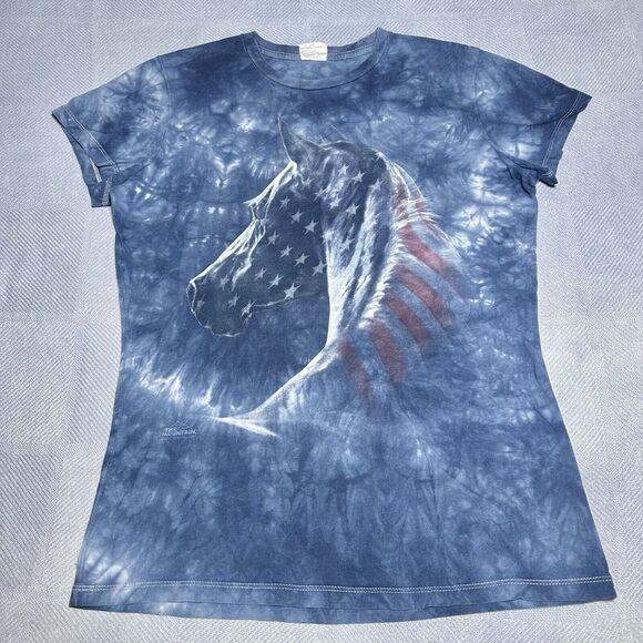 The Mountain American Flag Horse Blue Tie Dye‎ Shirt Women's Size Medium - Picture 1 of 7